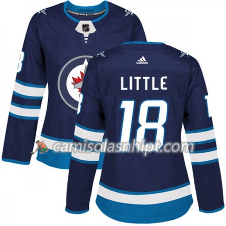 Camisola Winnipeg Jets Bryan Little 18 Adidas 2017-2018 Navy Azul Authentic - Mulher